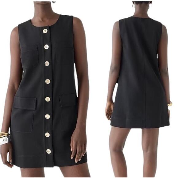 NWT J. Crew Button Front Shift Dress Size M Black Drapey Crepe - Picture 5 of 13